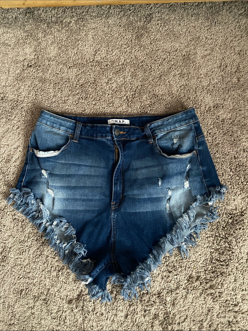 Women's Distressed Frayed Hem Denim Shorts - Dark Blue